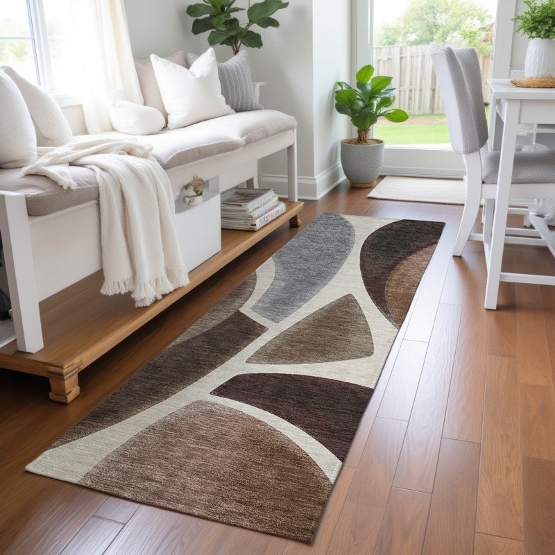Machine Washable Indoor/Outdoor Chantille ACN2537 Abstract Rug, Runner 2'3" x 7'6", Beige