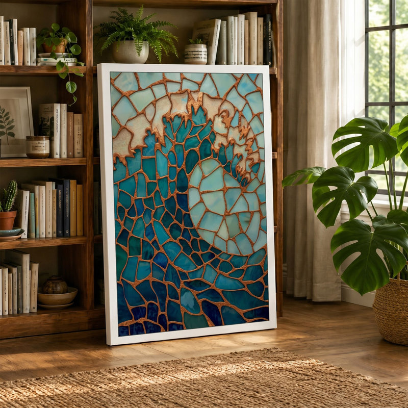 Teal Mosaic Flow Modern - Wrapped Canvas, 24x16 - 61.0 x 40.6 cm, Terracotta Border