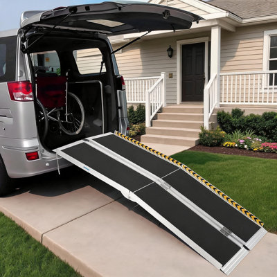Rampe de mobilité robuste en aluminium pour fauteuil roulant pliable 6 pieds avec bandes réfléchissantes antidérapantes Capacité de 600 lb facile d'accès pour la maison