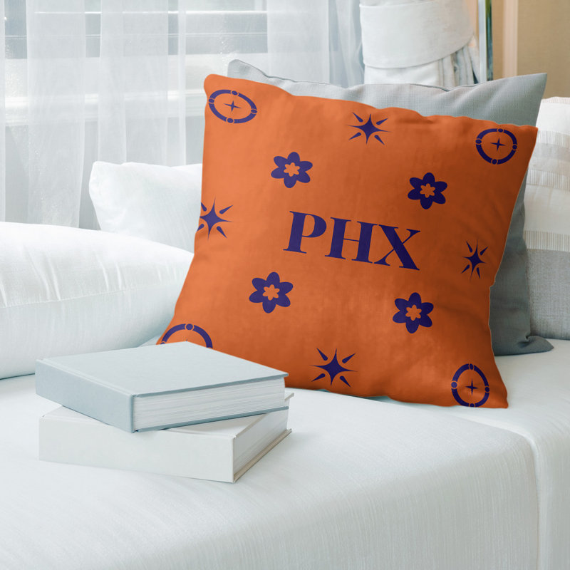 Coussin en coton Phoenix, Phoenix / mauve / orange / mauve, 26 pouces x 26 pouces, Coussin en polyester filé