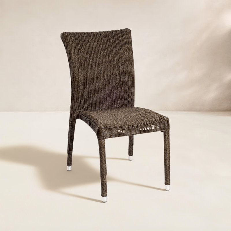 Alyisa Wicker Premium All-Weather Wicker Outdoor Stacking Dining Side Chair with Cushion
