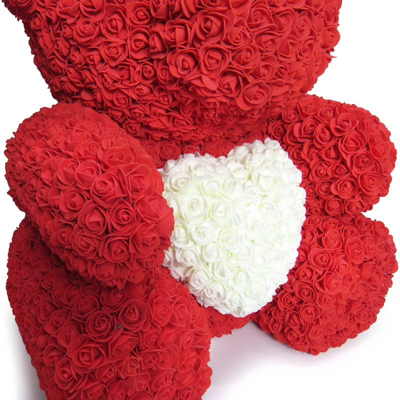Ours en peluche avec boîte-cadeau Forever Rose Flower, Rouge/blanc