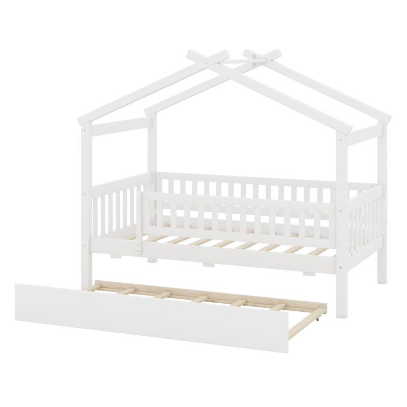 Lit maison avec lit gigogne, Blanc