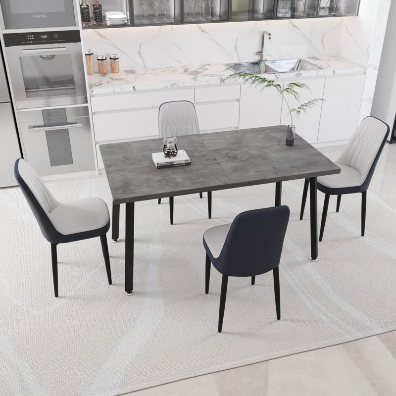 Ensemble de table de salle à manger moderne avec table extensible et chaises en polyuréthane, 5, Gris te bleu