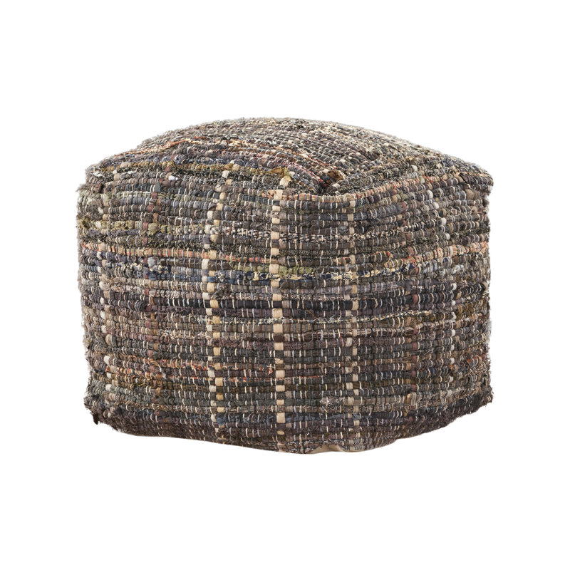 Pouf en tissu fabriqué à la main, 16 x 16 x 16 pouces, kaki