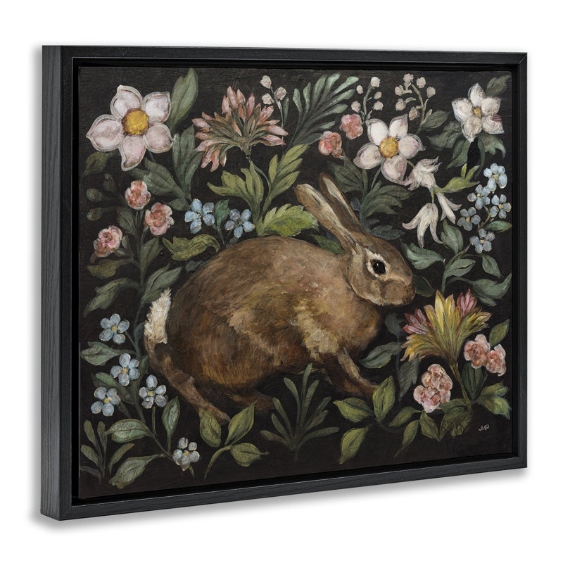 Cadre flottant Flora and Fauna Rabbit, design par Julia Purinton, Cadre flottant noir de jais, H 17 po x l 21 po