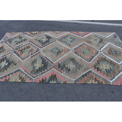 Large Turkish Kilim Rug in Vintage Style with Pink Ethnic Patterns Ideal for Bedroom, Salon, or Dining Room Decor Blue/Pink