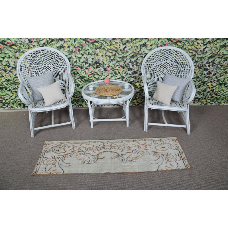 Vintage Turkish Oushak Runner Rug in Neutral Tones Perfect for Hallways and Kitchen Areas