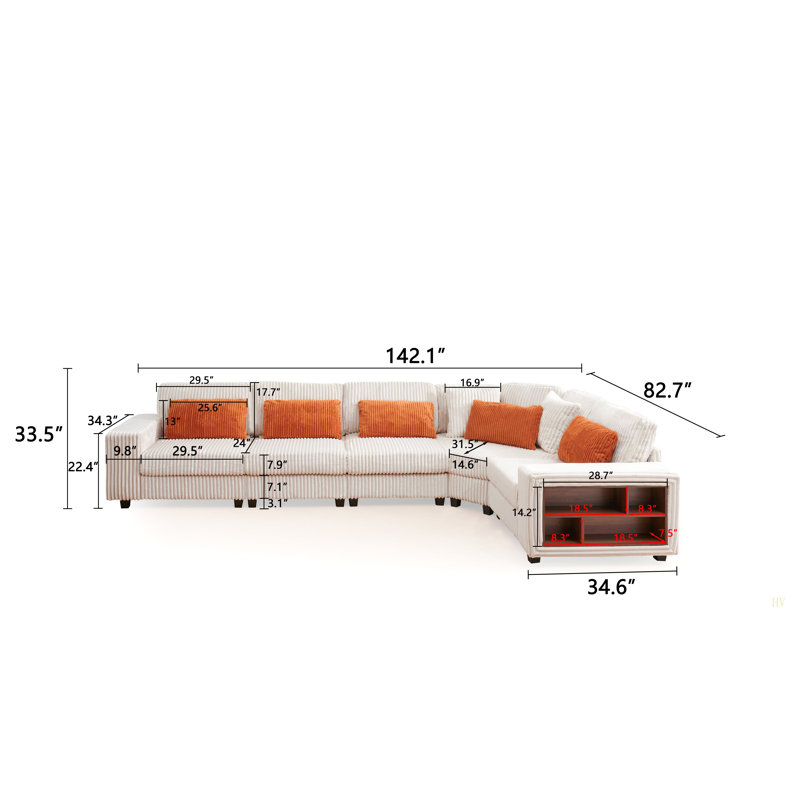 Canapé modulaire en L modulaire avec accoudoirs avec cadre en bois, style élégant et confortable