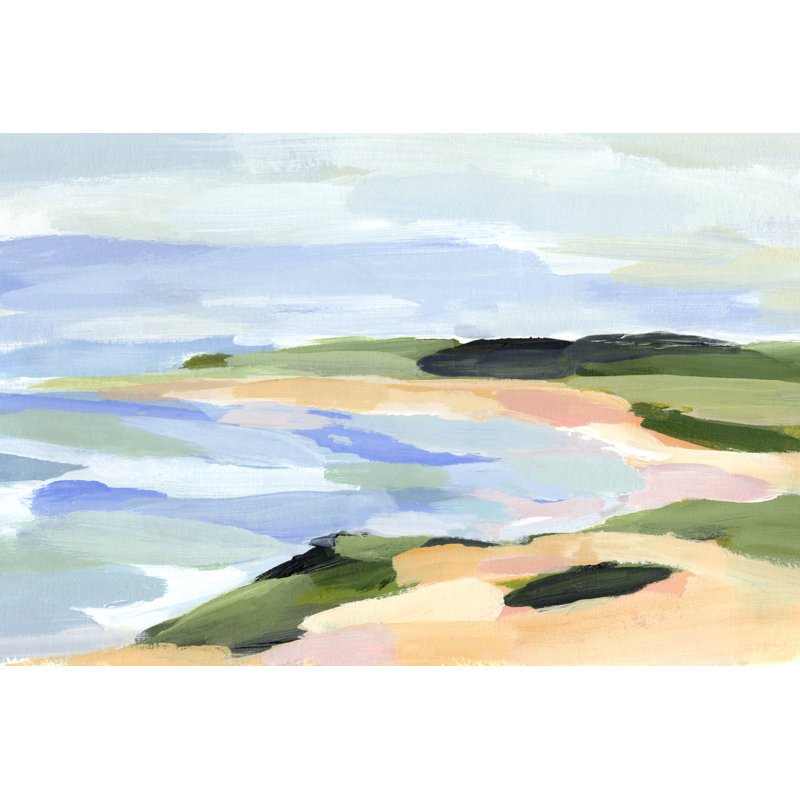 Pastel Coastline I - Painting on Canvas, 81 cm H x 122 cm W, Black Floater Frame