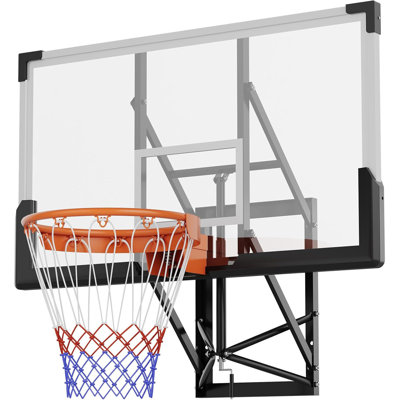 Panier de basketball mural avec panneau de 48 po pour PC, hauteur réglable de 8 à 10 pi, rebord et filet robustes pour la cour intérieure du garage extérieur