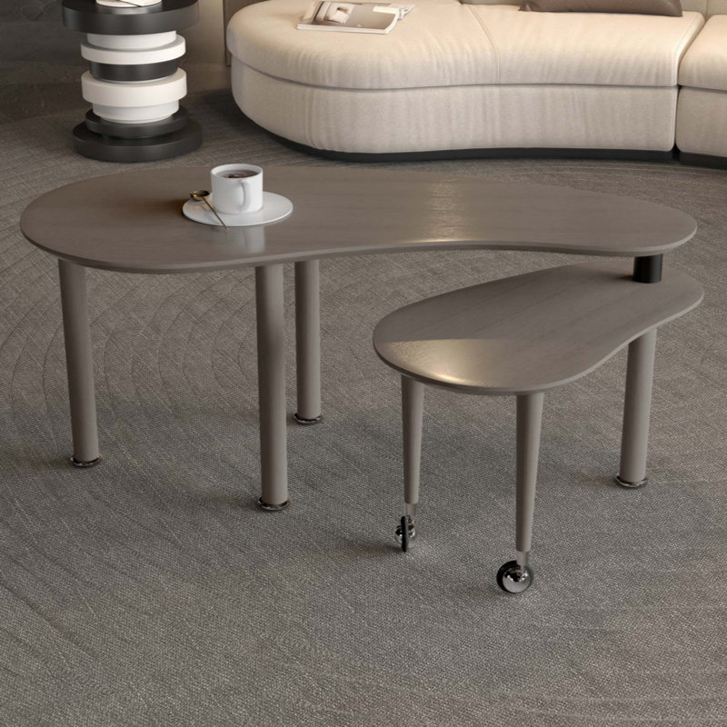 Table basse rotative avec pieds en bois d'hévéa massif, Gris-brun