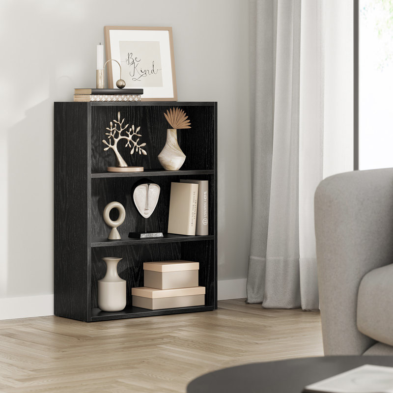 Brixley Standard Bookcase, (3 Shelves) 31.9" H x 23.6" W x 9.4" D, Ebony Black