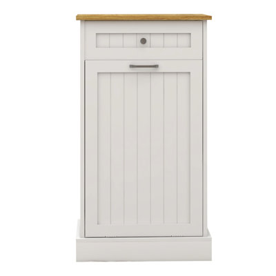 One Drawer And One Tilt-Out White E1 Trash Cabinet For 10 Gallon Cans, Can Place Coffee On Top, Extends Kitchen Island, Coated Surface Cabinet, Be Used As Recycling Box, Hides Stores Pet Food, Coating