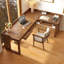 Bureau en bois massif brun en forme de L avec 3 tiroirs-108334084-108334085
