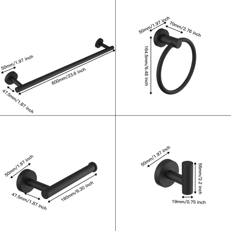 Ensemble de quincaillerie de salle de bain en acier inoxydable VIBRANTBATH 5 pièces, robuste et facile à installer avec un design élégant