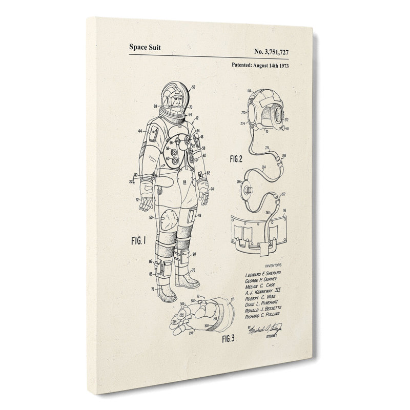 Space Suit Patent - Wrapped Canvas Print, 60cm H x 40cm W x 3cm D