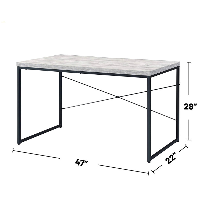 Bureau d'écriture rectangulaire en faux béton, blanc antique et noir, Blanc antique