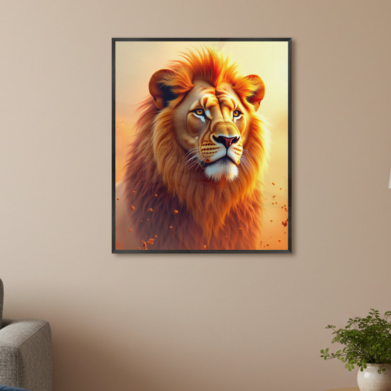 LED Illuminated Wall Art – Looking Lion Framed Wall Art With Remote Control, 60 cm H x 50 cm W