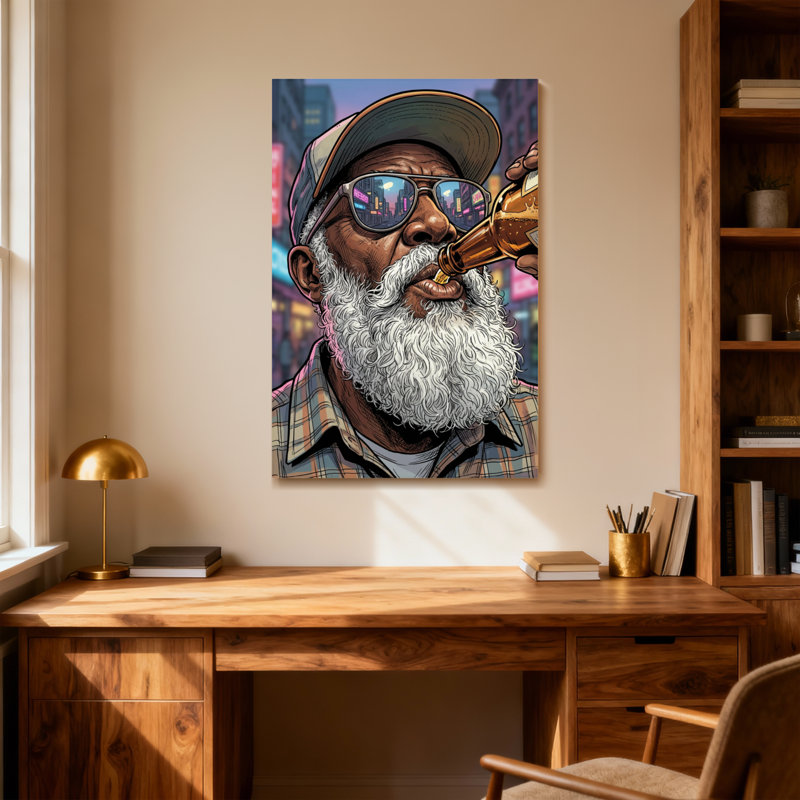 «Fashion Urban Man With Beard Dr potable Beer», reproduction d'art sur toile encadrée, H 30 po x l 20 po