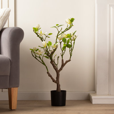 70cm Tabletop Faux Magnolia Tree Cream
