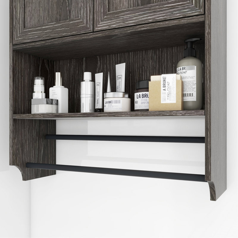 Armoire de salle de bain grise, avec tablettes réglables et armoire à pharmacie pratique pour la salle de bain, tablette spacieuse