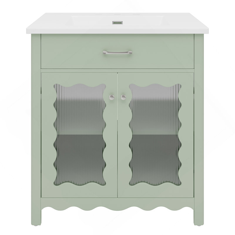 Meuble-lavabo 31 po avec verre trempé, vert, Green