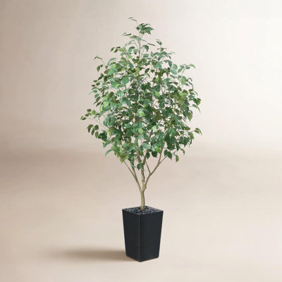 George Artificial Ficus Tree, UV Protected Faux Greenery with Huge Decorative Base for Indoor Outdoor