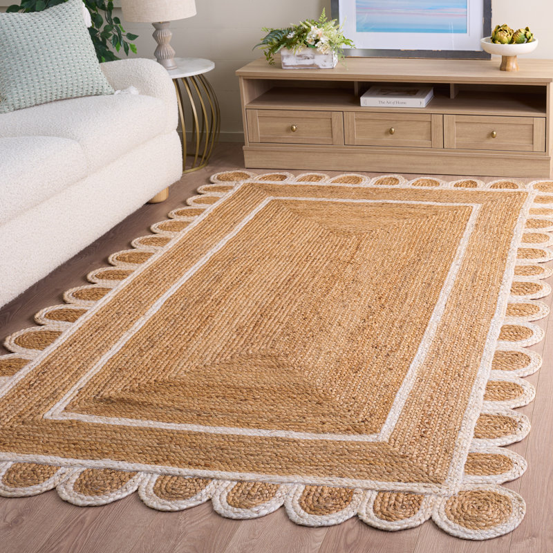 Tapis en jute tissé à la main Josefien, Beige / Blanc, Rectangulaire 3 pi x 5 pi