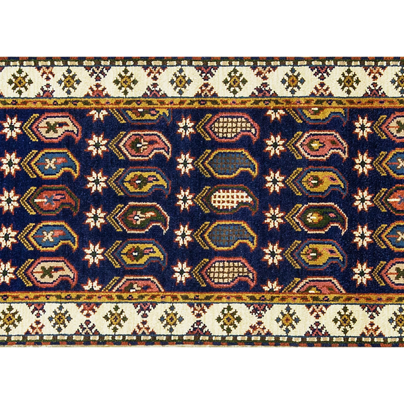 Tapis bleu et crème noué à la main de haute qualité