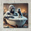 «Gorilla In Bathaign» par Rey Klimt, art mural en verre acrylique-269312066