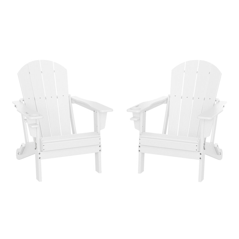 Chaise Adirondack d'extérieur avec porte-gobelet (ensemble de 2), Blanc