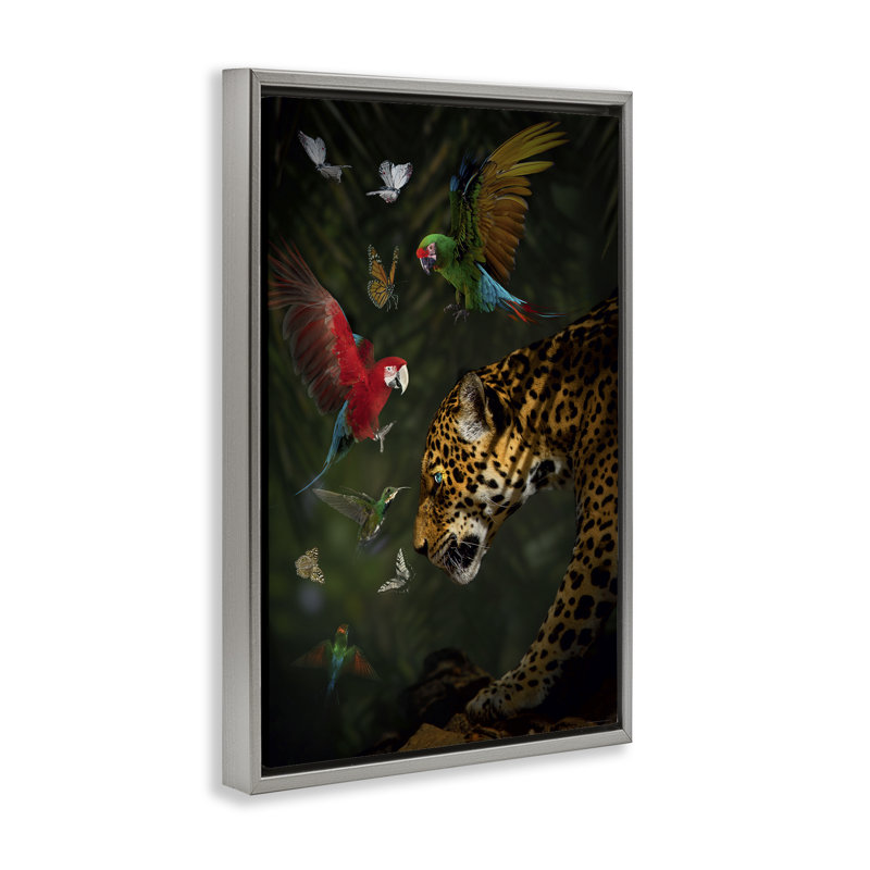 Toile flottante encadrée «Jungle Brawl Animals» par Reinders, Cadre flottant gris lustré, H 31 po x l 21 po