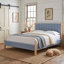 Lit tapissier scandinave avec cadre en bois massif, très grand lit, lin bleu-675234332-675234330
