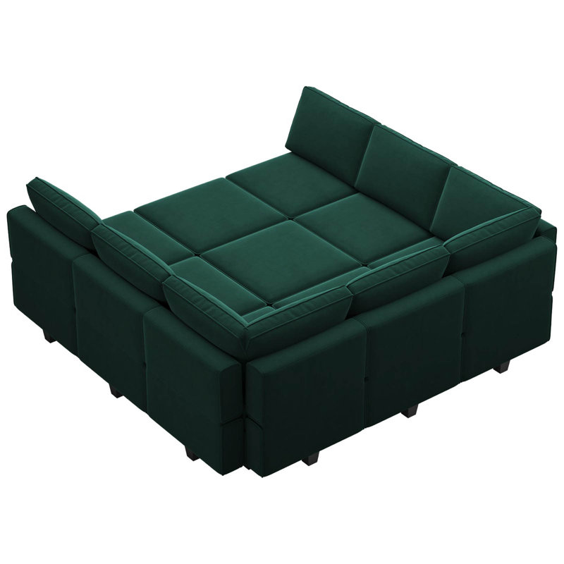 Canapé-lit modulaire réversible en velours Wylodene, Velours vert
