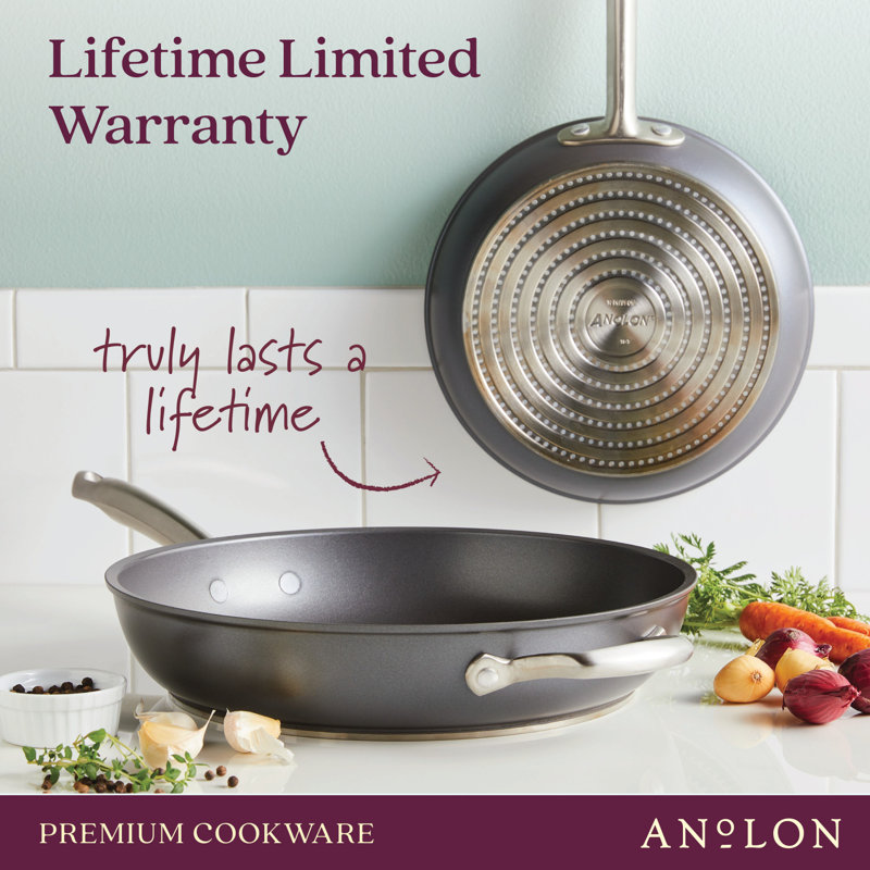 Accolade Forged Hard Anodized Nonstick Induction Deep Frying Pan / Skillet With Lid, 12 Inch, Moonstone
