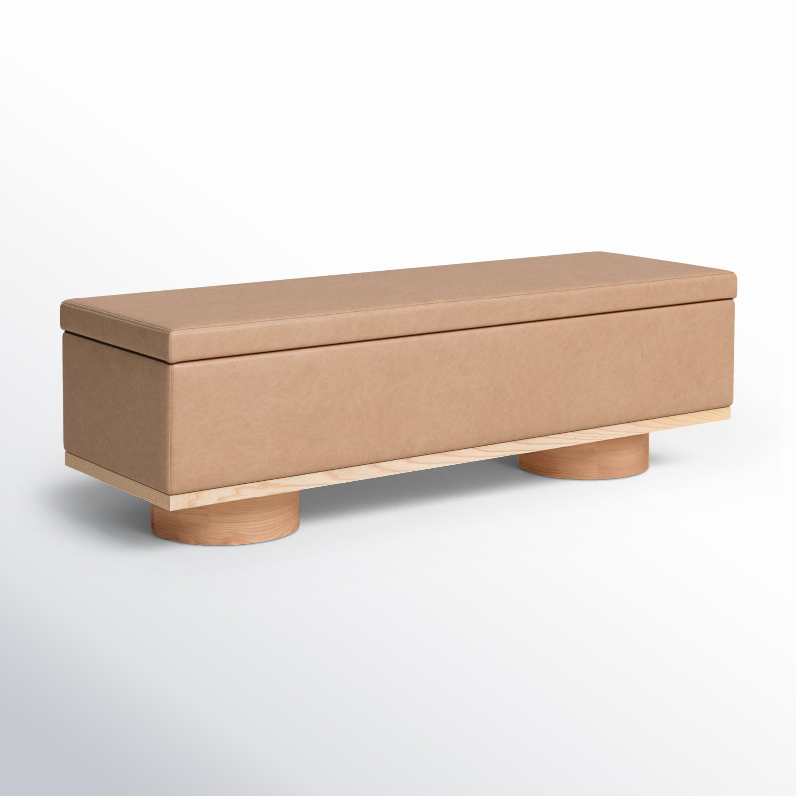 Morje 61" Linen Entryway Bench, Camel Vegan Leather, Natural