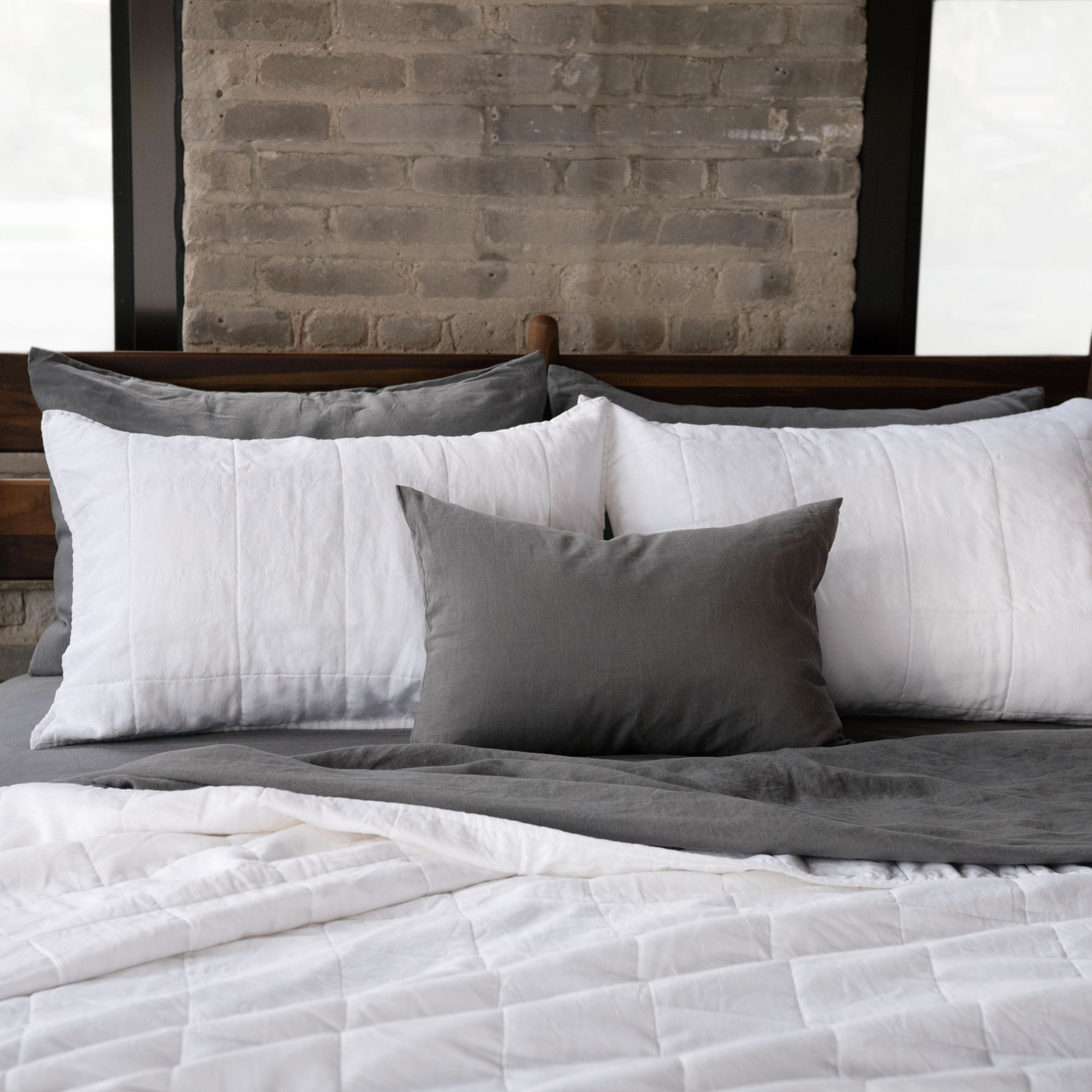 French Linen Box Stitch Quilt, King Quilt, White