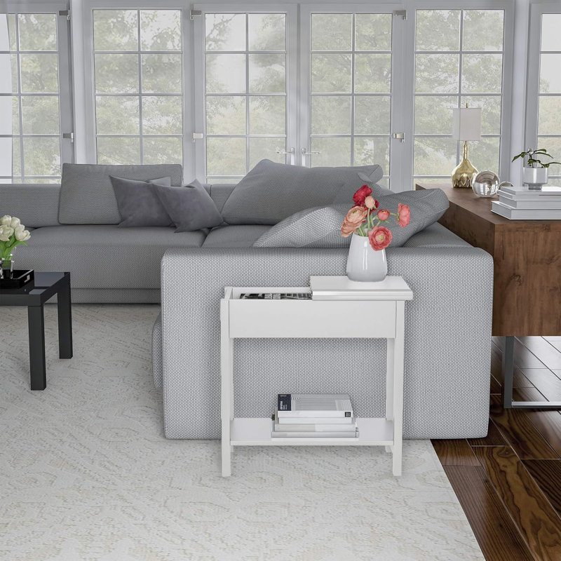 Modern Flip Top Console Table Set With Hidden Storage Compartment And Lower Shelf For Living Room Or Bedroom