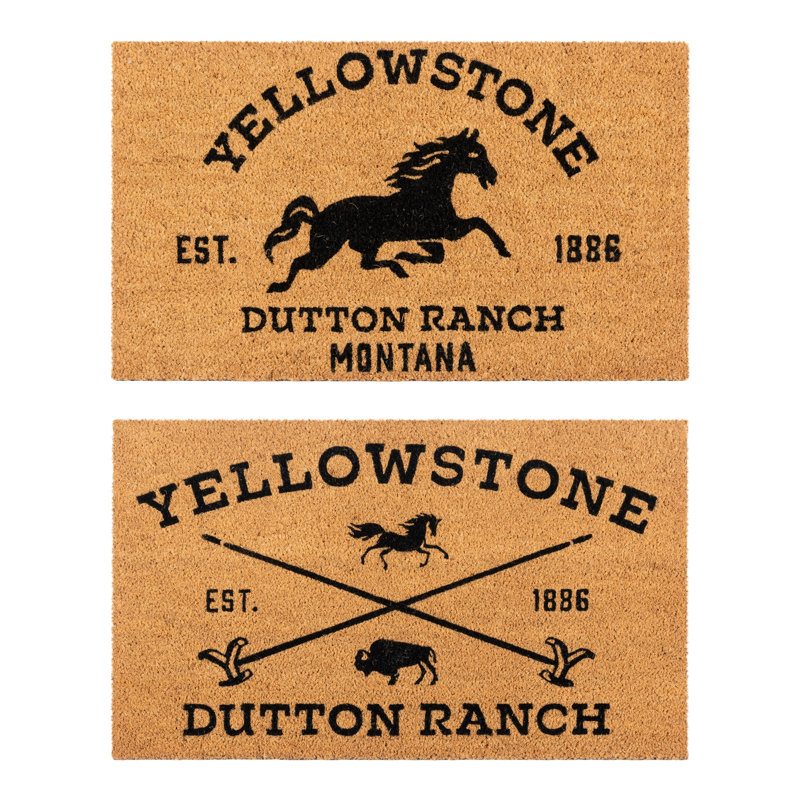 Licensed Paramount TV Series Yellowstone 'Dutton Ranch' All Weather Non-Slip Indoor/ Outdoor Door Mat Set of 2, 20x34