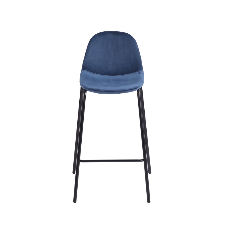 Lazio Velvet Bar Stool with Iron Legs, Blue, Counter Stool ( 25.98'' Seat Height )