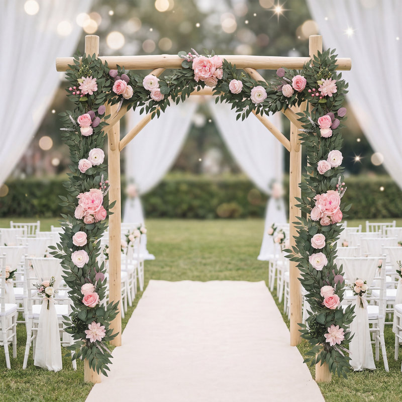 Guirlande de roses en soie, motif vigne rose, collection 2026, idéale pour les mariages et les anniversaires.