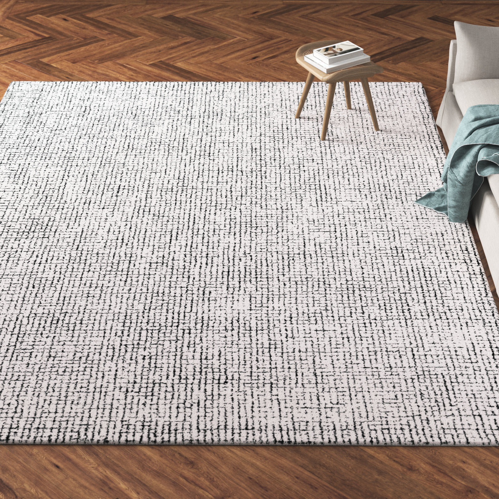 Rowe Ivory Black Hand-Tufted Checkered Rug, Rectangle 11' x 15'