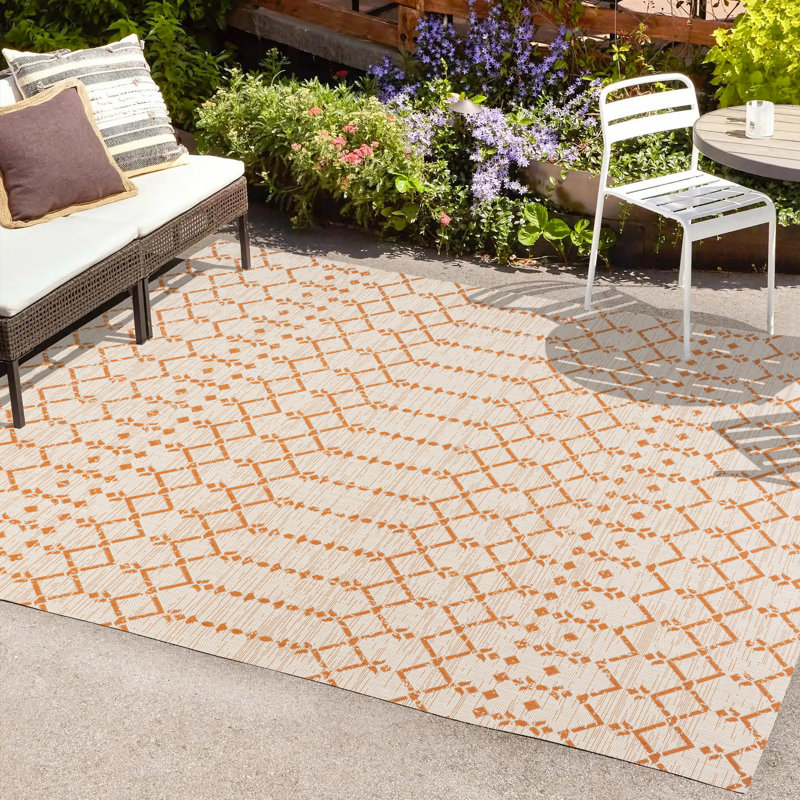 Tapis d'intérieur / extérieur Crompton, Rectangle 5 pi 3 po x 7 pi 7 po, Crème/orange