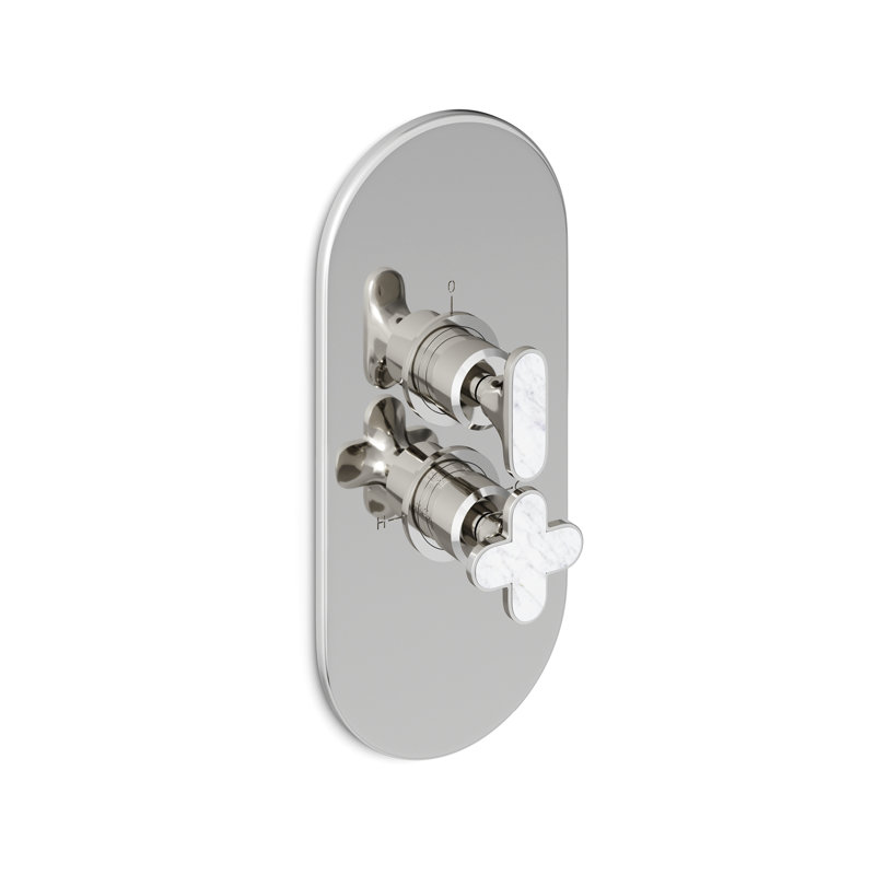 Twenties 3-Way Thermostatic Mixer, Rough-in Box, Chrome/Bianco Carrara