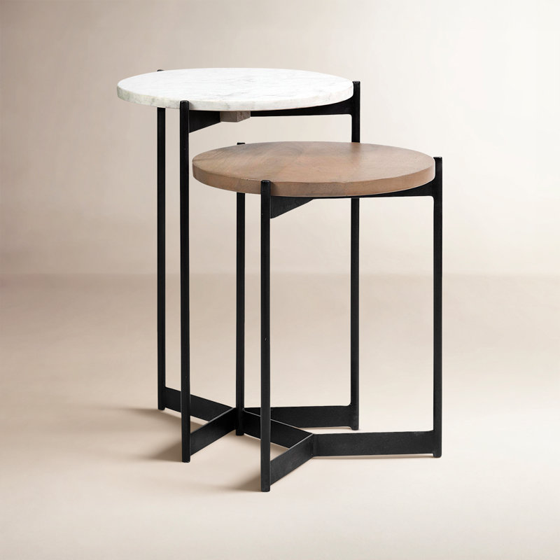 Ivelisse Nesting Tables, White/Light Brown