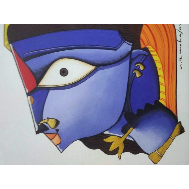 Déesse Durga Face | Acrylique sur papier | Par Arvind Mahajan