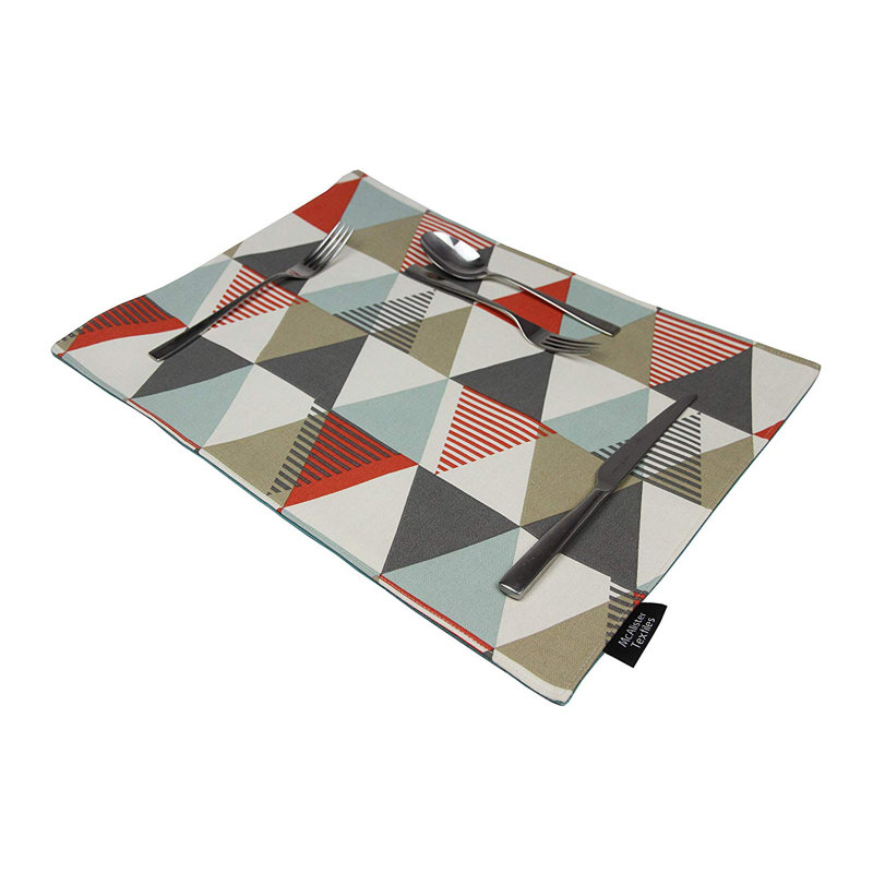 Amelia Cotton Geometric Rectangle Placemat, Terracotta Orange
