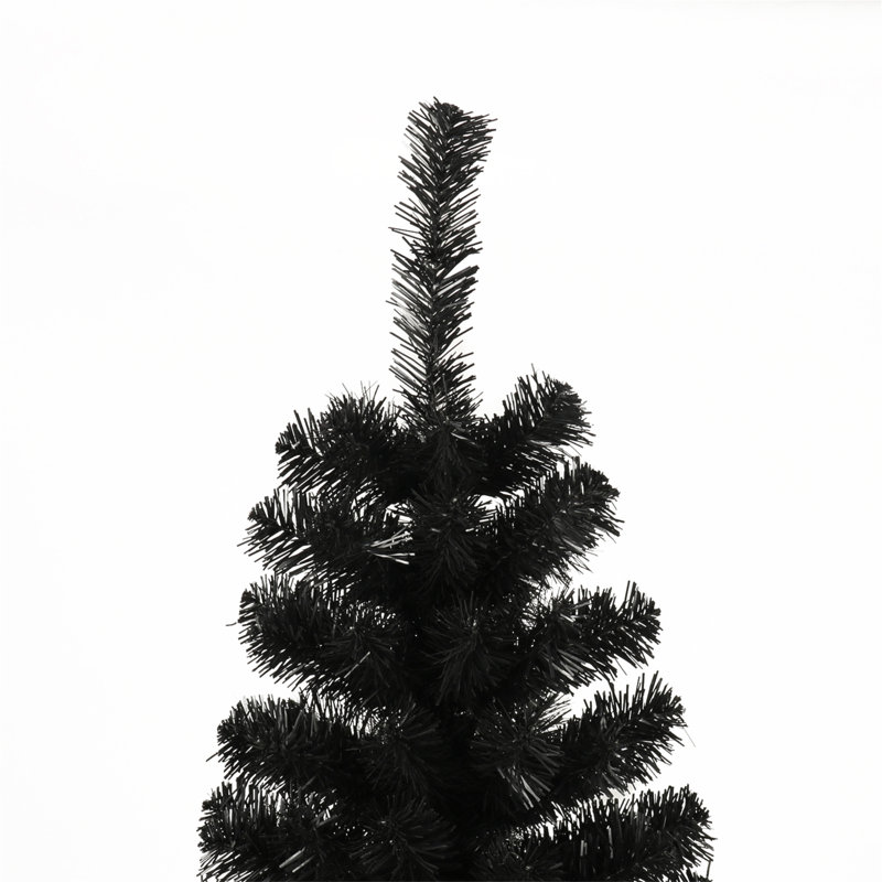 Arbre de Noël artificiel noir 7,5 pi avec support pliable en métal