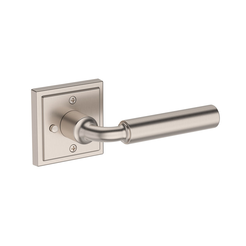 La Conner Privacy Lever with Stepped Square Rose in Matte Black, Satin Nickel
